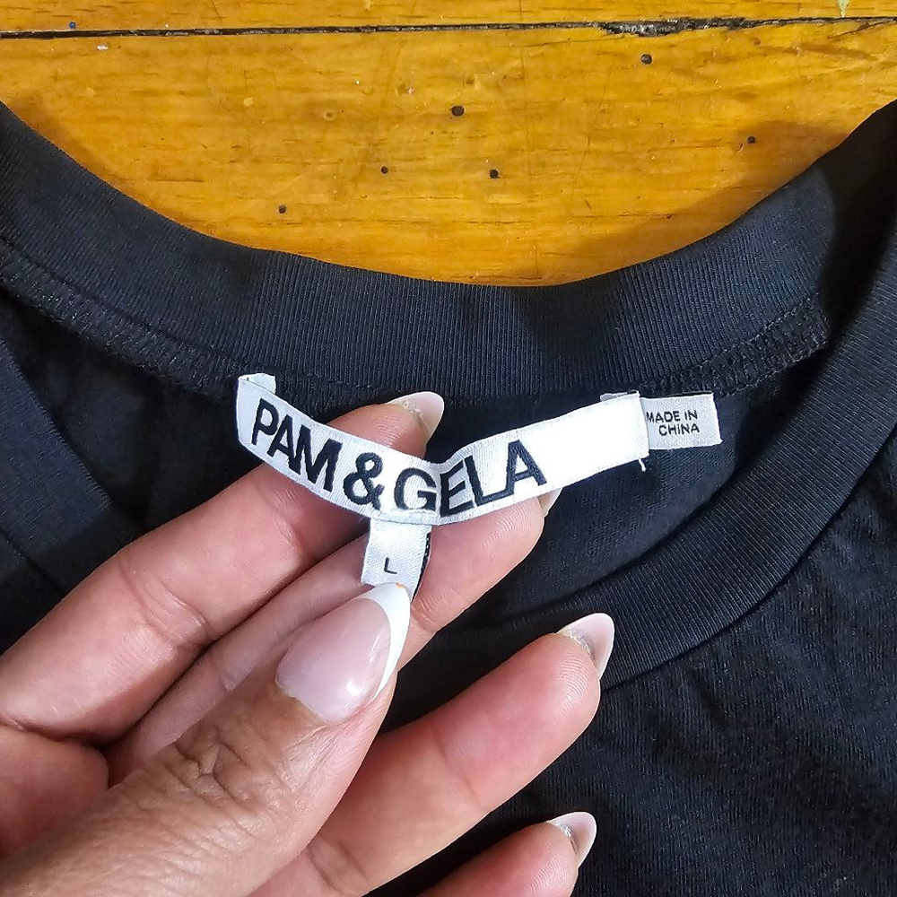 Pam and Gela Black Graphic Tee Women's Size Large - Picture 2 of 6